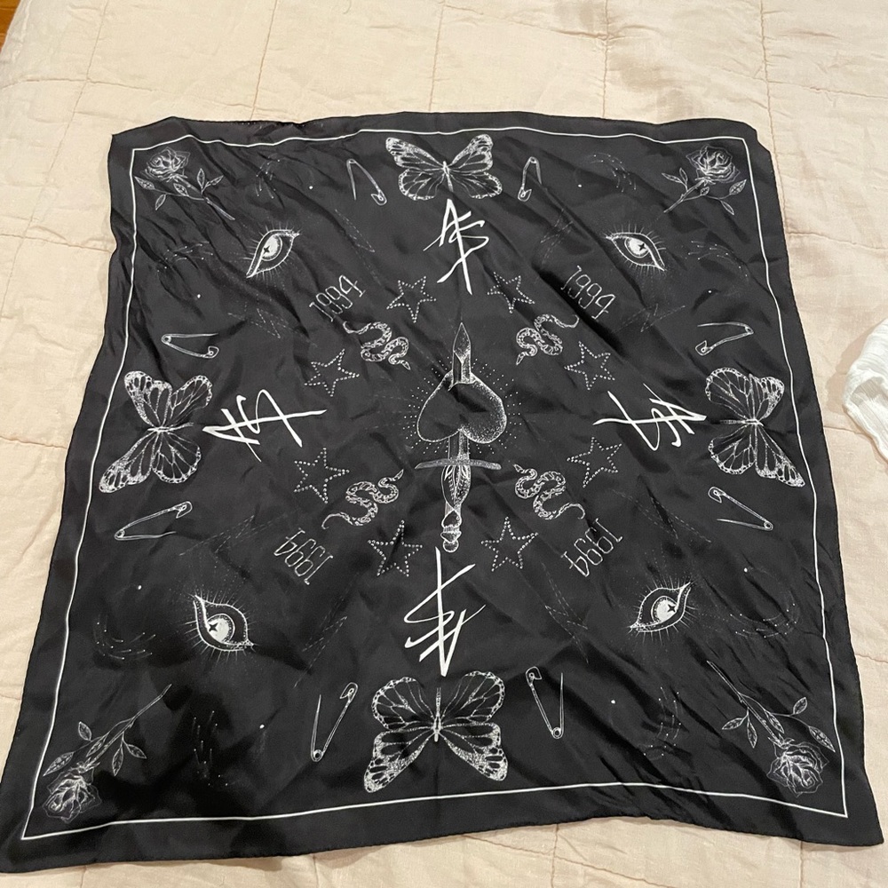 All saints black patterned silk scarf